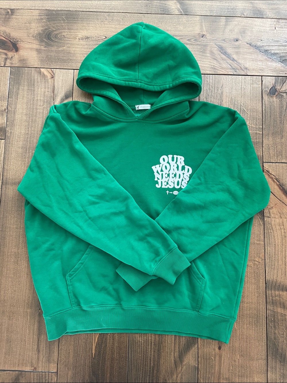 Green Crewneck Sweatshirt with White Chest Script Graphic